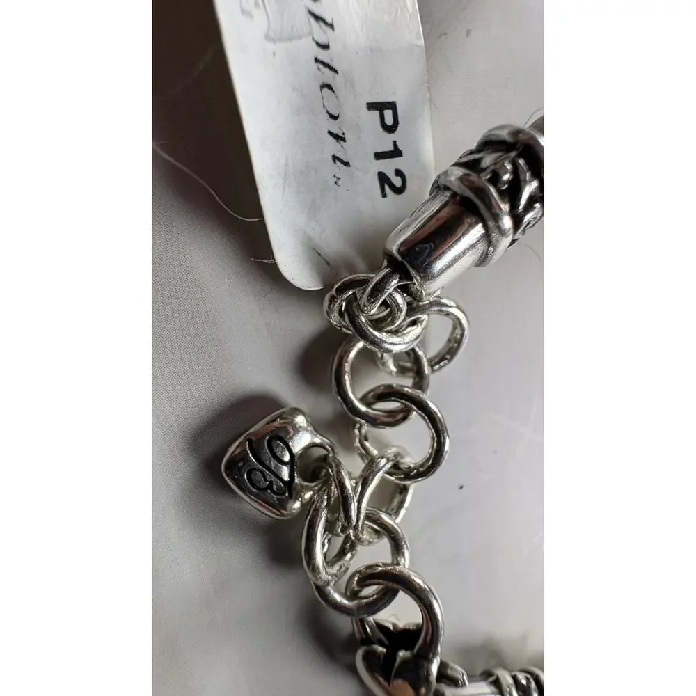 NWT Brighton VENUS Gray Cord Bracelet Crystal Cushion Cut Silver Heart Charm 38